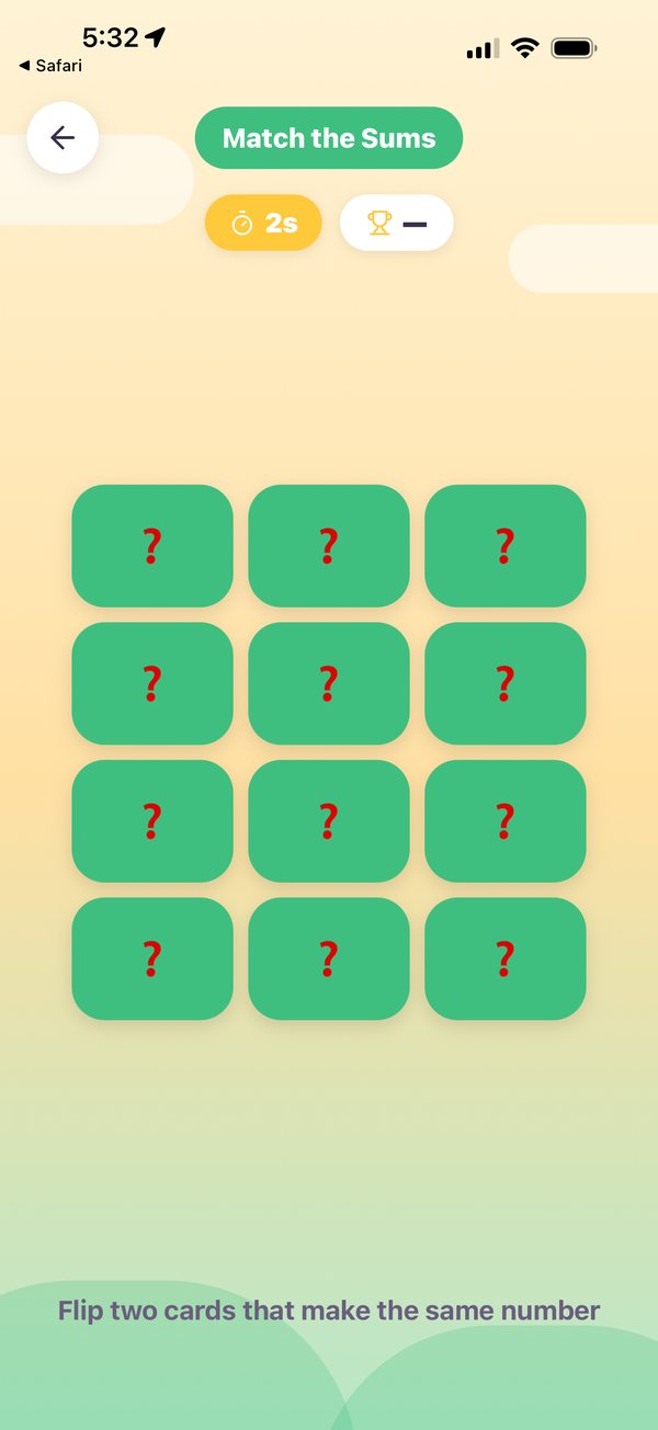 Match the Sums game screen